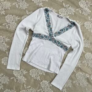 Body Central White Floral Wrap Top – Size Small